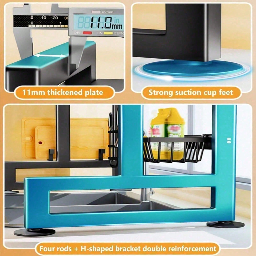 Double Tier Countertop Dish Draining Rack, Kitchen Sink Storage Shelf
