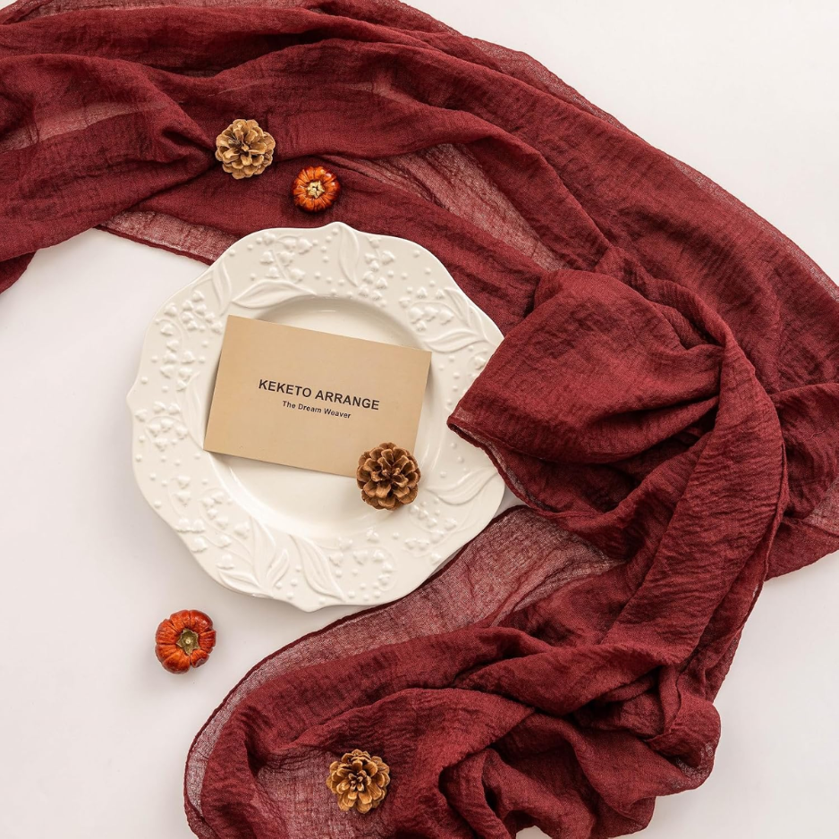 Fall Christmas Decorations Burgundy Cheesecloth Table Runner 120 Inches