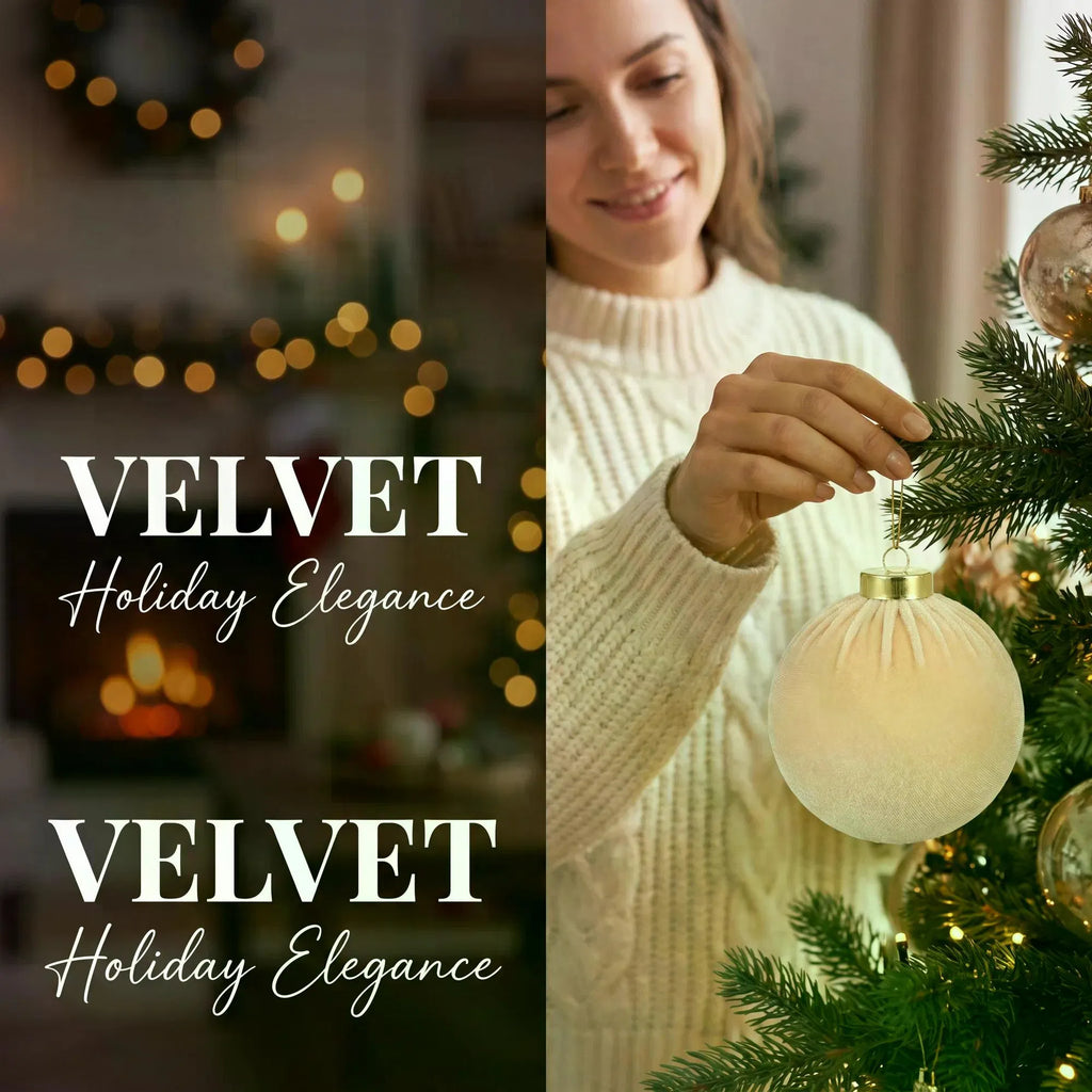 12Pcs Velvet Christmas Balls Ornaments Set, 80mm Fabric Wrapped Xmas