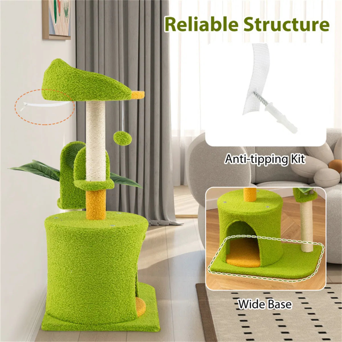 Cat Tree - 22LBS Capacity, Palm Tree Design With Self-groomer