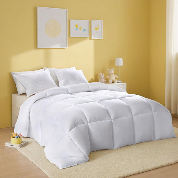 White Oversized Checkered Quilted Plump Duvet Adorable Cozy Design