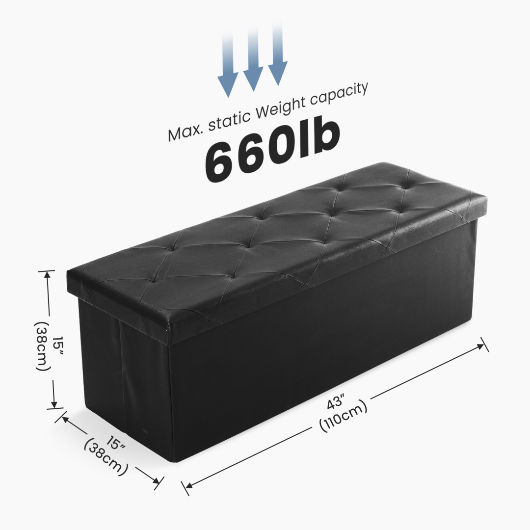 Foldable Storage Ottoman Bench 43in, Foot Rest Stool, Synthetic Leather