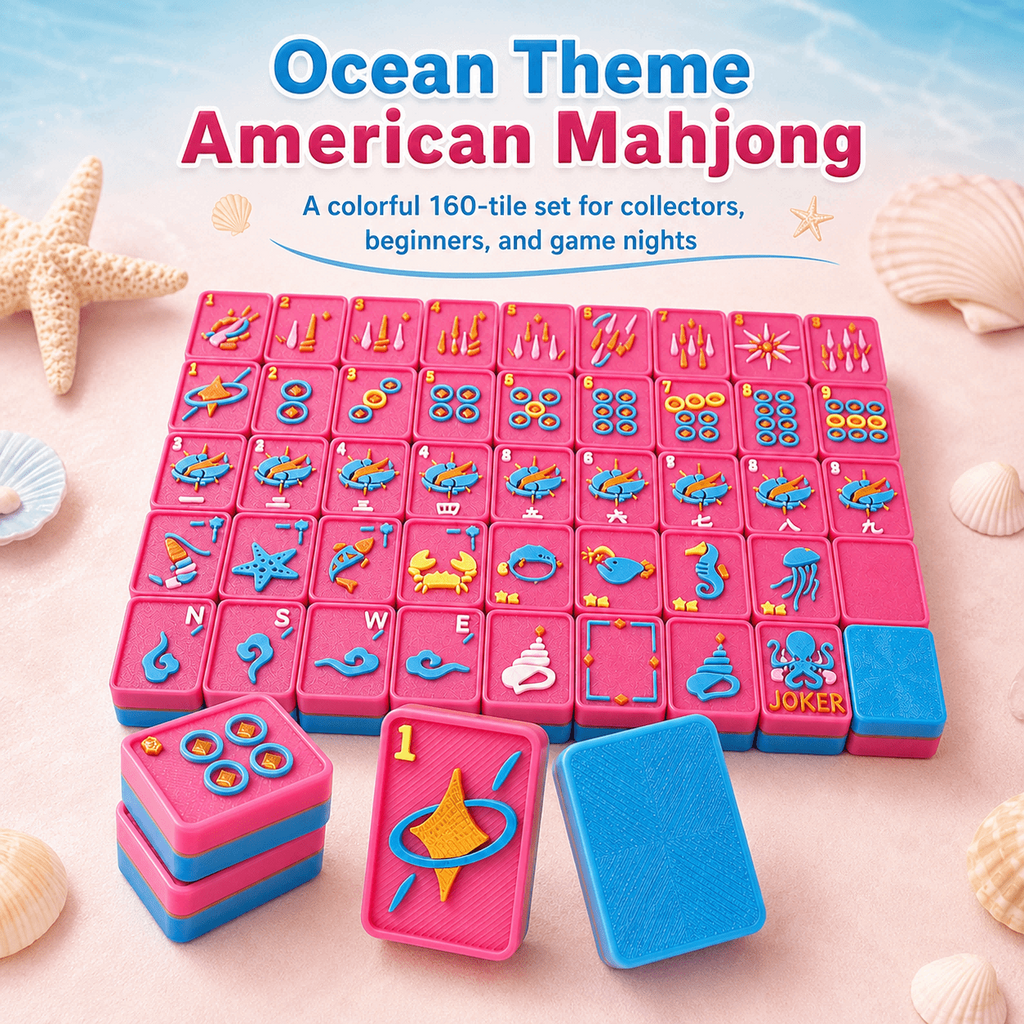 160PCS 3D Printed Floating American Mahjong Set, Ocean Theme Waterproof