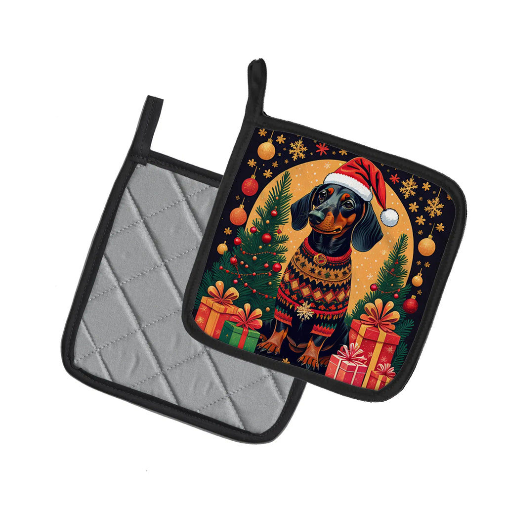 Black And Tan Dachshund Christmas Pair Of Pot Holders Kitchen Heat