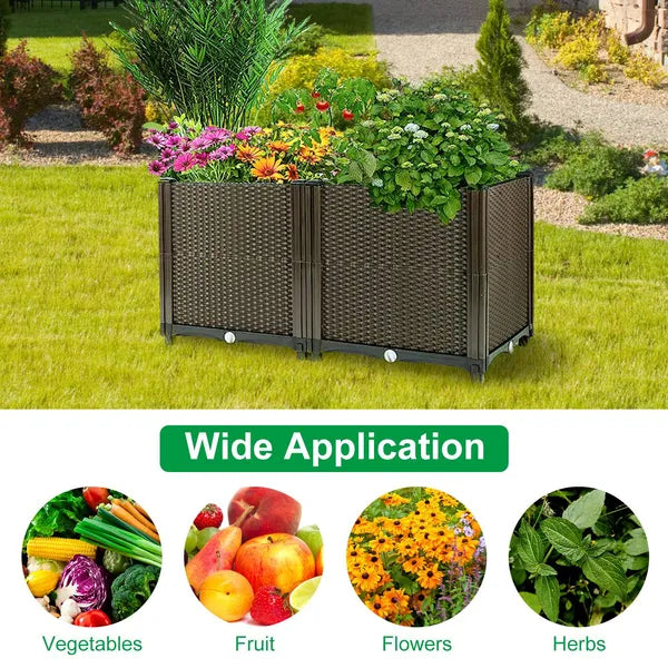 Raised Garden Bed With Self-watering System Rectangle Garden Planter