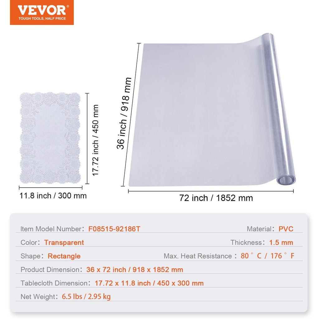 Vevor Clear Table Cover Protector, Table Cover, 1.5 Mm Thick PVC