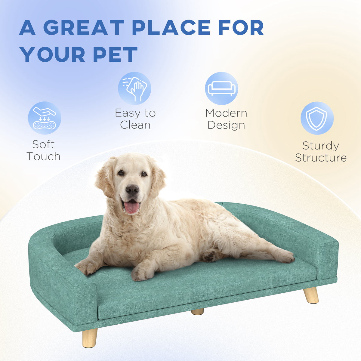 Dog Sofa Couch Bed With Washable Cushion For Large Dogs, Cats, Green