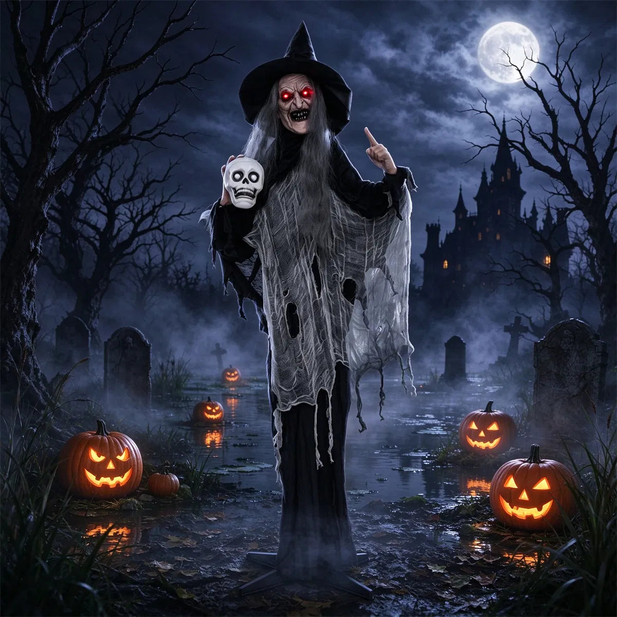 6.3FT Halloween Animatronic Witch, Sound Activated Talking Witch