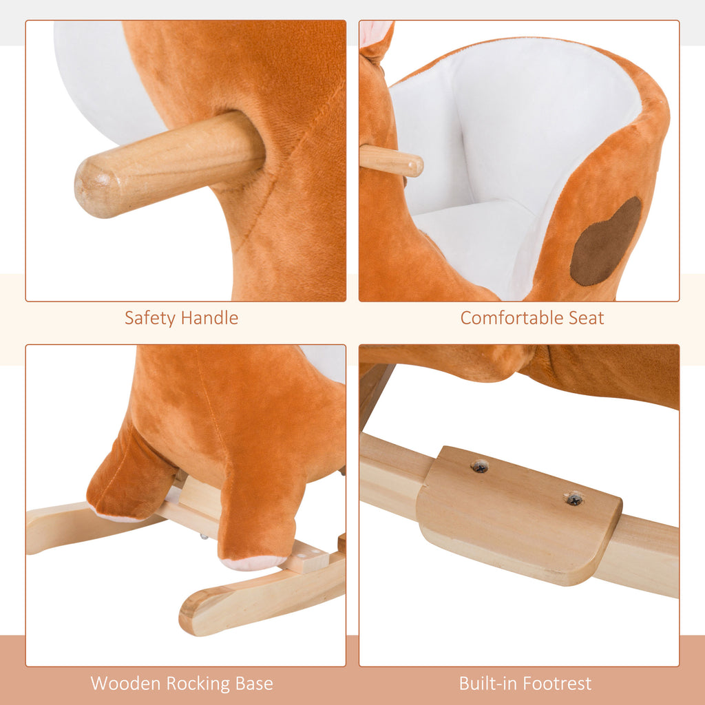 Kids Ride On Rocking Horse, Plush Animal Toy Sturdy Wooden Rocker