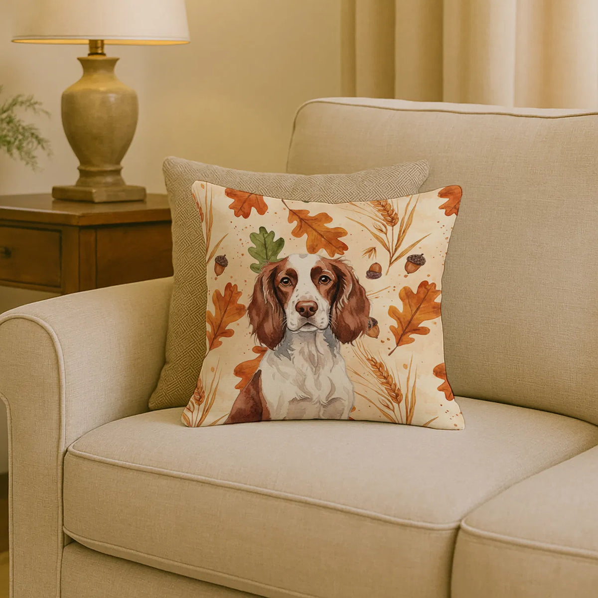 Liver And White English Springer Spaniel Heirloom Fall Throw Pillow