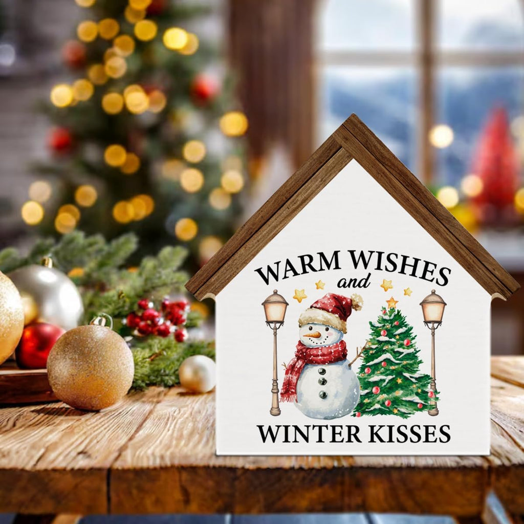 Winter Christmas Home Decor, Snowman Warm Wishes Winter Kisses House