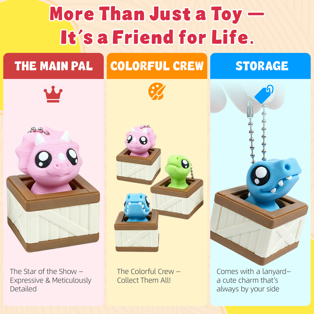 3PCS Dinosaur Clicker Set, 3D Printed Mini Dino Fidget Clickers