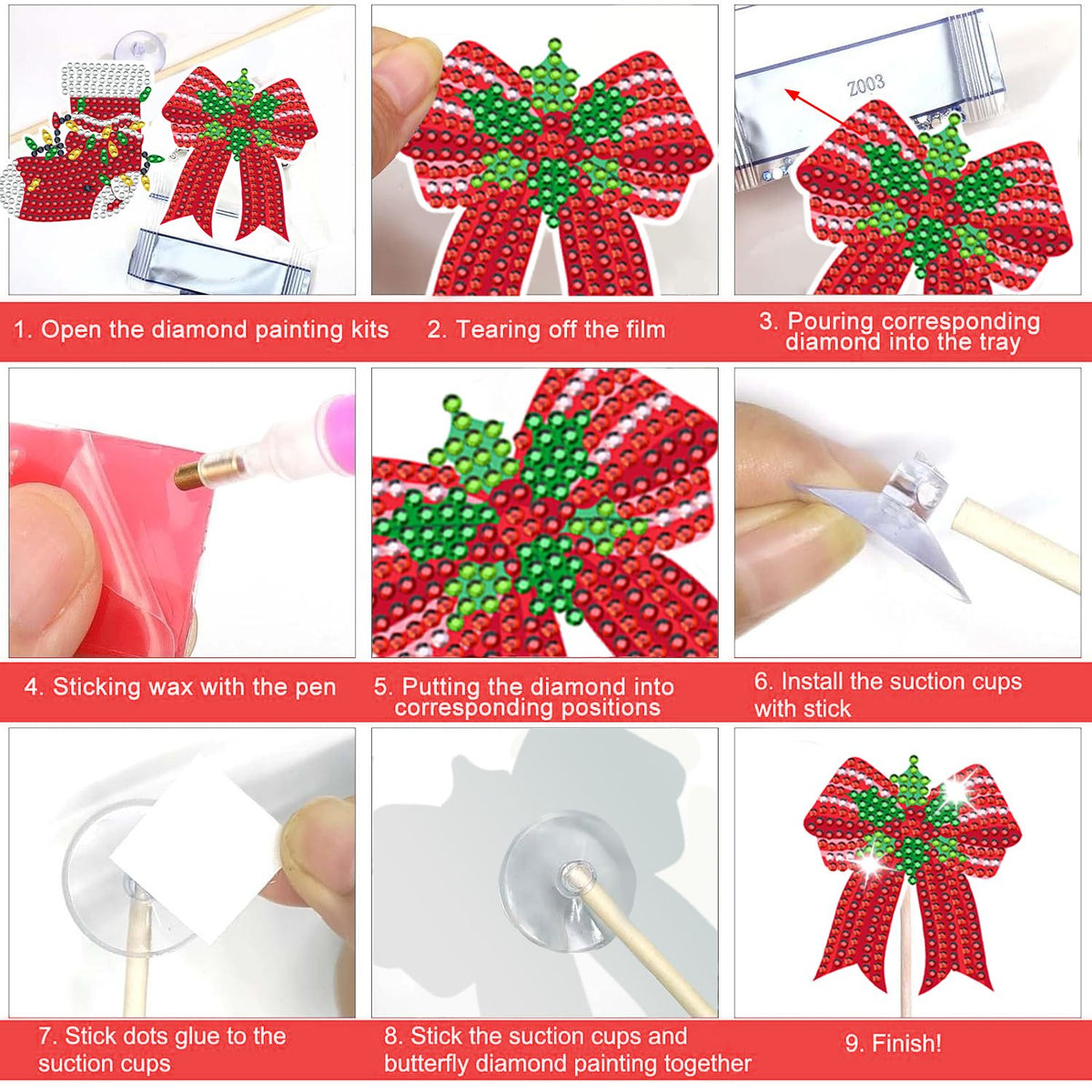 12Pcs Christmas Rhinestones Painting Kits Santa Claus Snowman
