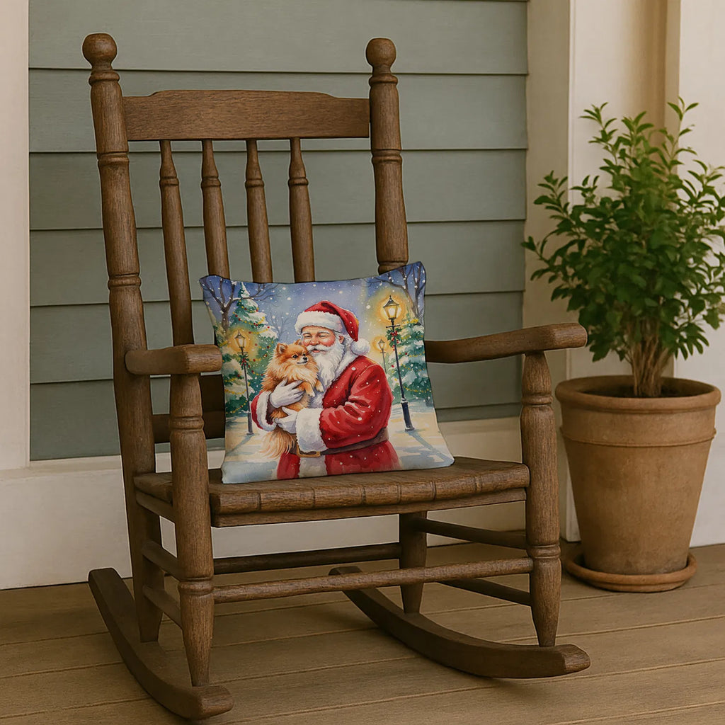Pomeranian With Santa Claus Throw Pillow Decorative Indoor Outdoor