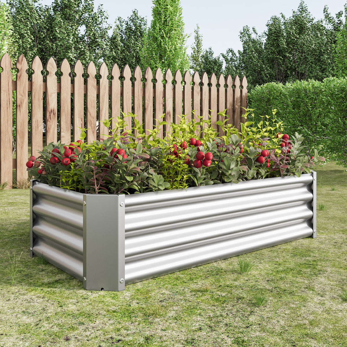 2PCS Silver 4×2×1ft Metal Raised Garden Bed, Rectangle Raised Planter