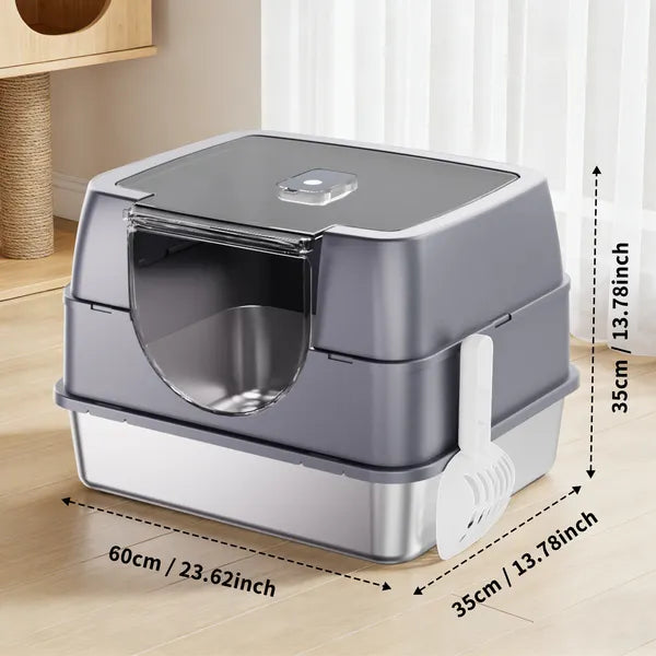 Fully Enclosed Stainless Steel Cat Litter Box White - Top Pick, Odor