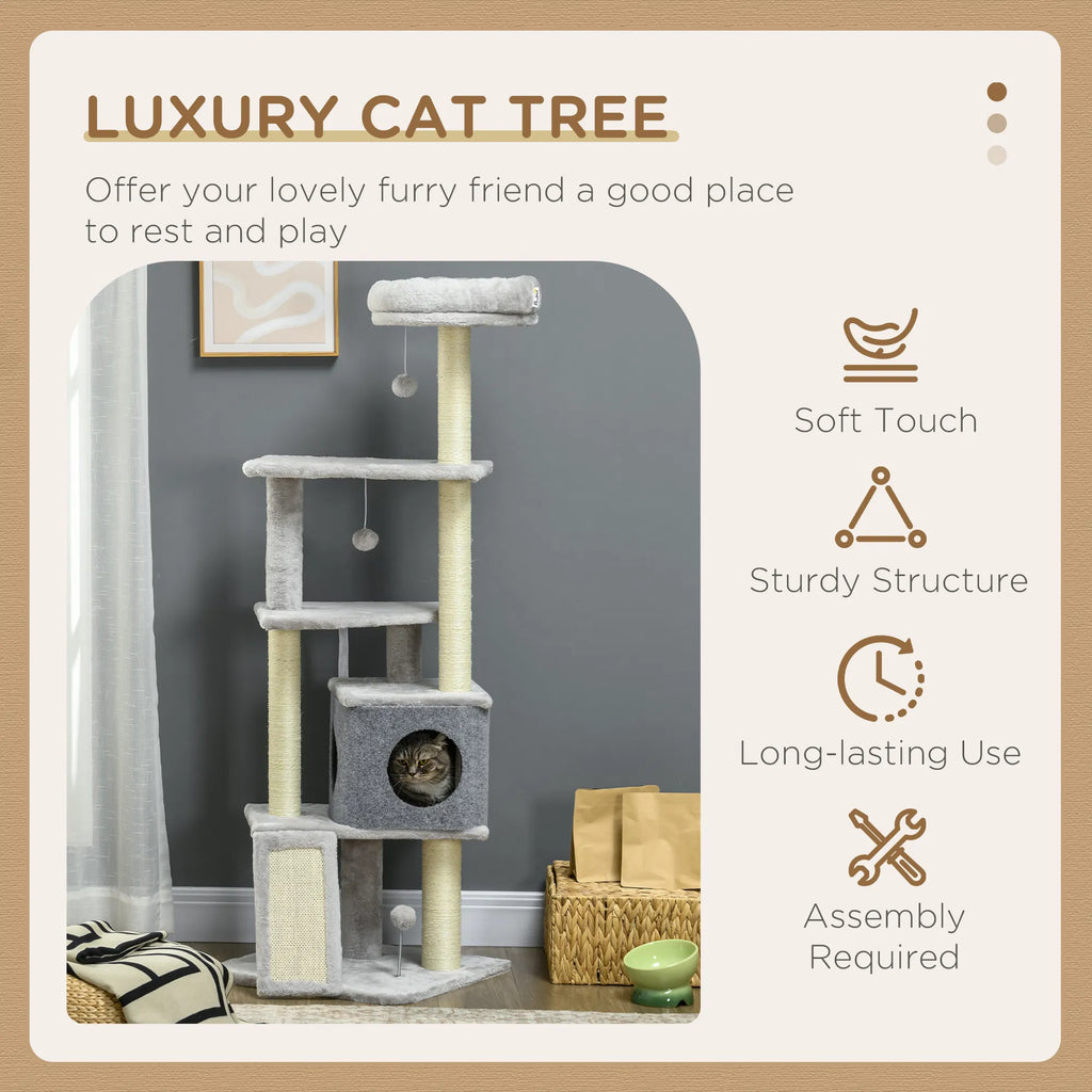 57.5" Cat Tree With Scratching Posts, Large Cat Tower For Indoor Cats