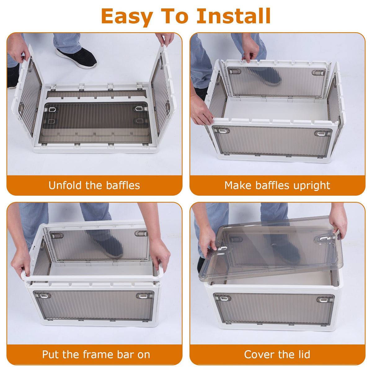 1Pc 70QT 66L Foldable Storage Bins With Lid 4 Doors Collapsible