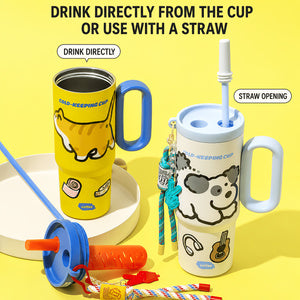 26oz Insulated Tumbler With Handle & Straw, Stainless Steel Cold Cup