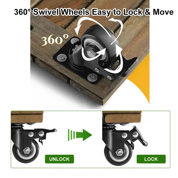 12inch*12inch Square Wooden Plant Cart: Natural Beauty, Easy Mobility