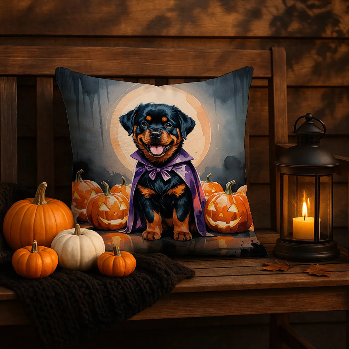 Rottweiler Puppy Halloween Throw Pillow Machine Washable, Indoor