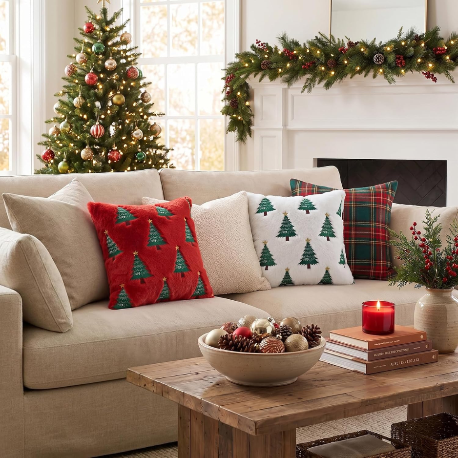 Christmas Tree Throw Pillow Covers 18x18 Set Of 2-Red