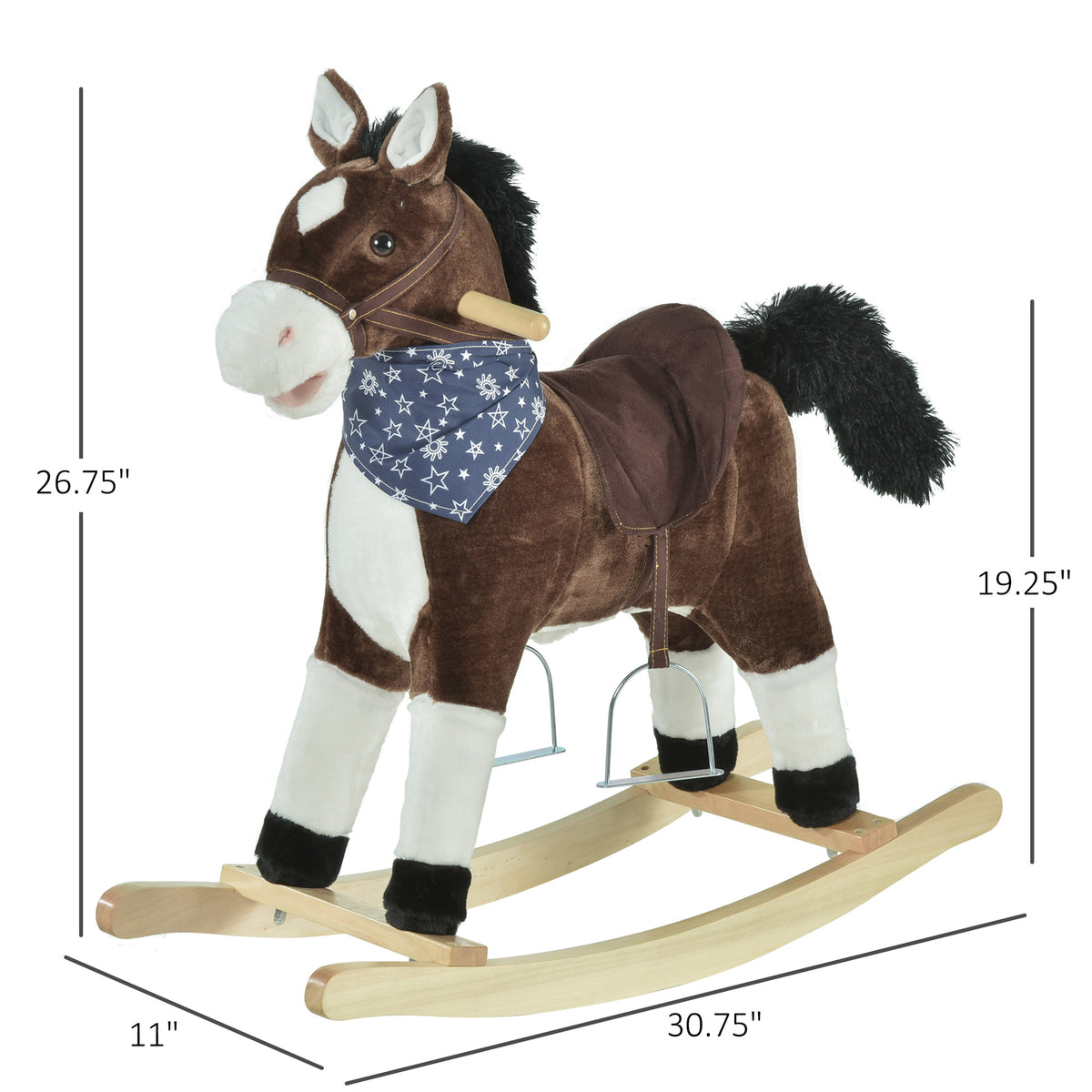Plush Cowboy Rocking Horse, Wooden Ride-on With Realistic Sounds, Wild