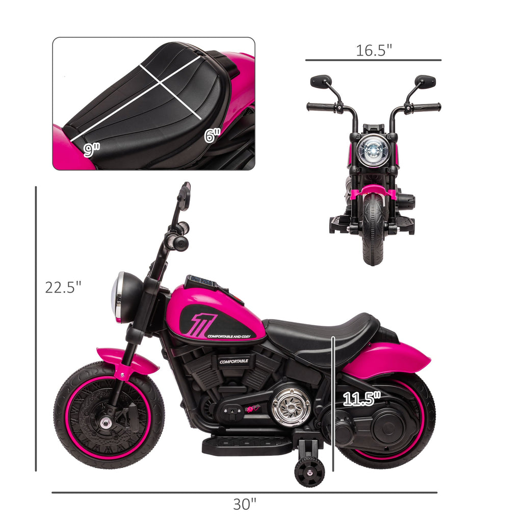 6V Kids Motorcycle W/ Training Wheels, Single-button Start, Blue