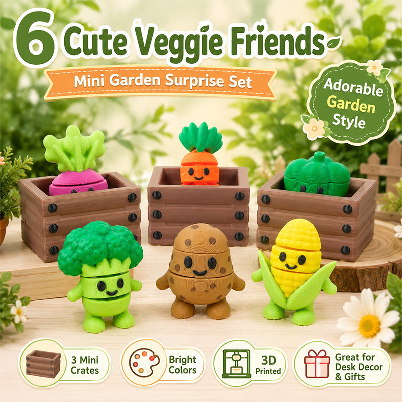 6PCS 3D Printed Mini Vegetable Figurines, Cute Veggie Character Set