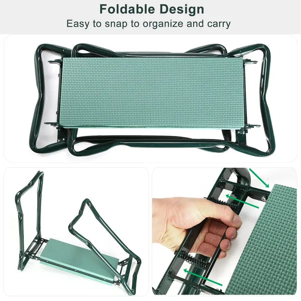 Foldable Garden Kneeler Seat With Kneeling Soft Cushion Pad Tools Pouch