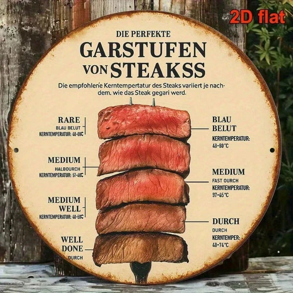 1pc Vintage French/german Steak Doneness Chart, 8x8 Inch Retro Meat