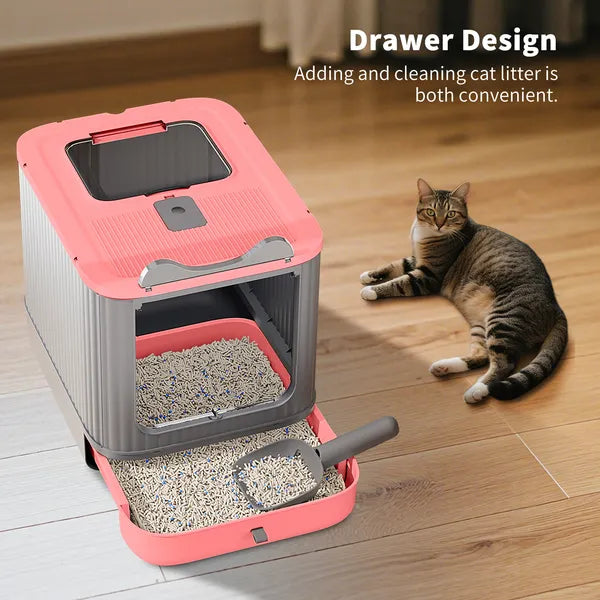 Elf Cat Litter Box, Dual-entry Fully Enclosed, Odor-free, Modern White