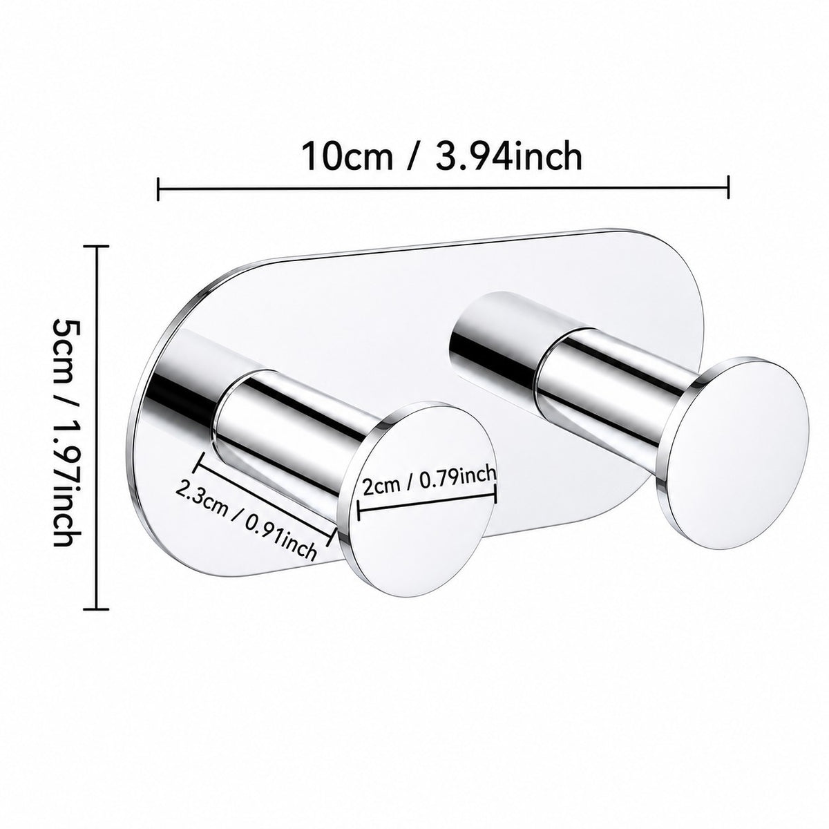 Stainless Steel Double Round Hook, Glossy Finish,2 Pack