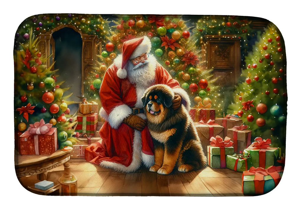 Tibetan Mastiff And Santa Claus Dish Drying Mat Absorbent Dish Drying