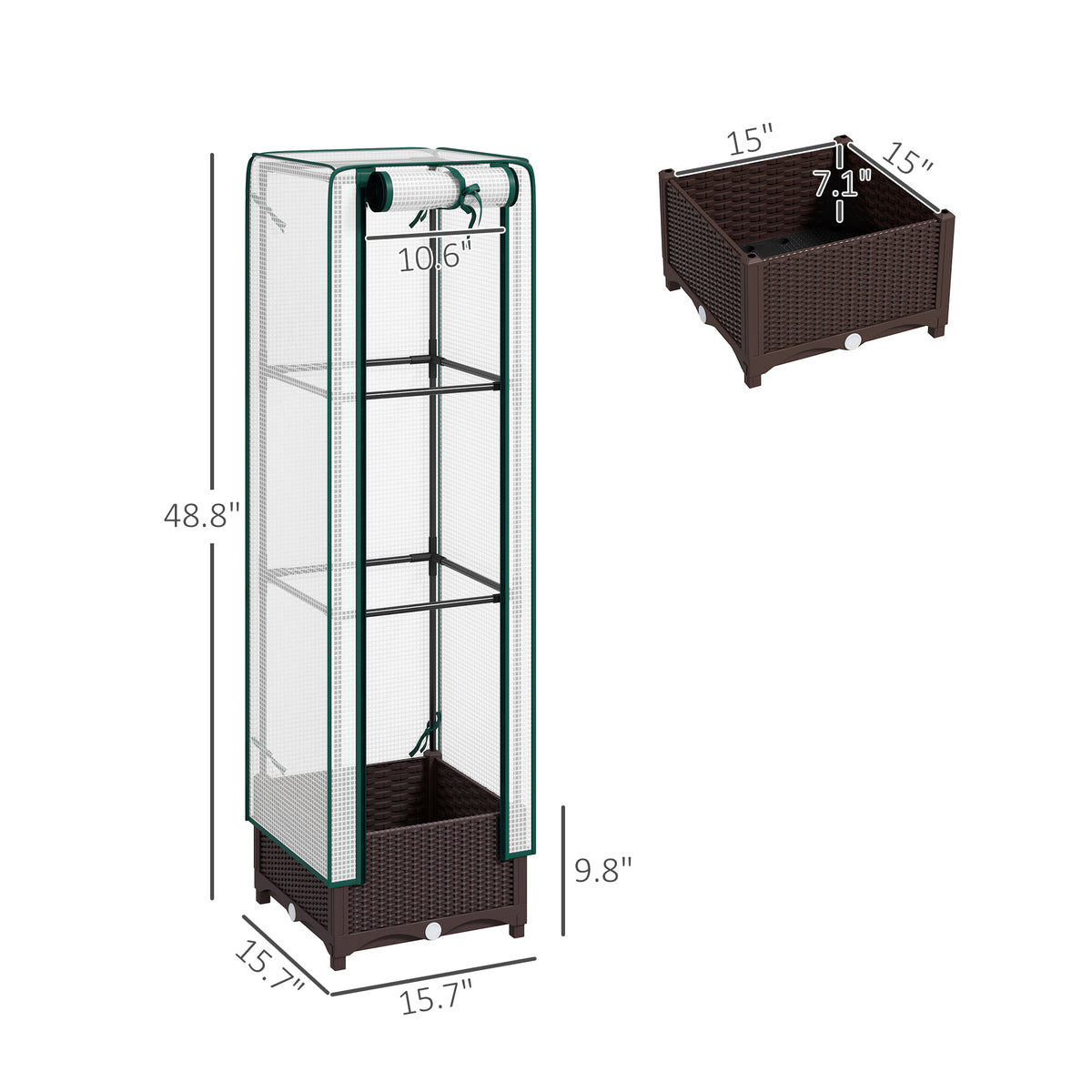 Garden Bed With Trellis, Outdoor Plant Box With PE Cover, Drainage