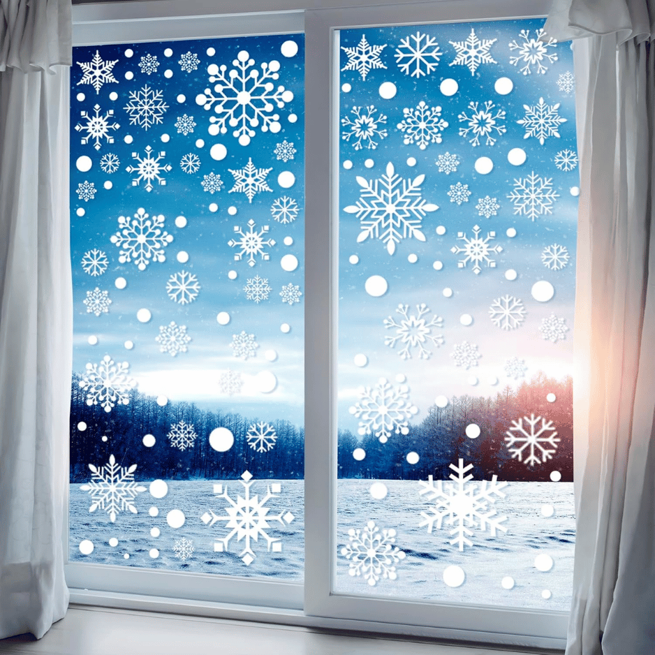 321pcs Christmas Window Decals - 9 Sheets Of Snowflakes, Winter
