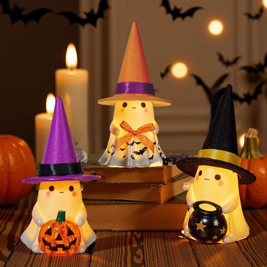 Halloween Decorations Indoor,3Pcs Cute Spooky Ceramic Ghost Halloween