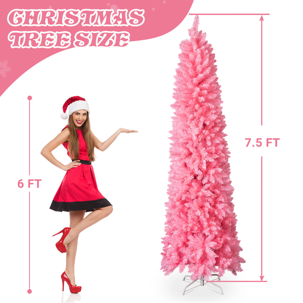 7.5 FT Hinged Christmas Tree, Artificial Pencil Christmas Tree, Unlit
