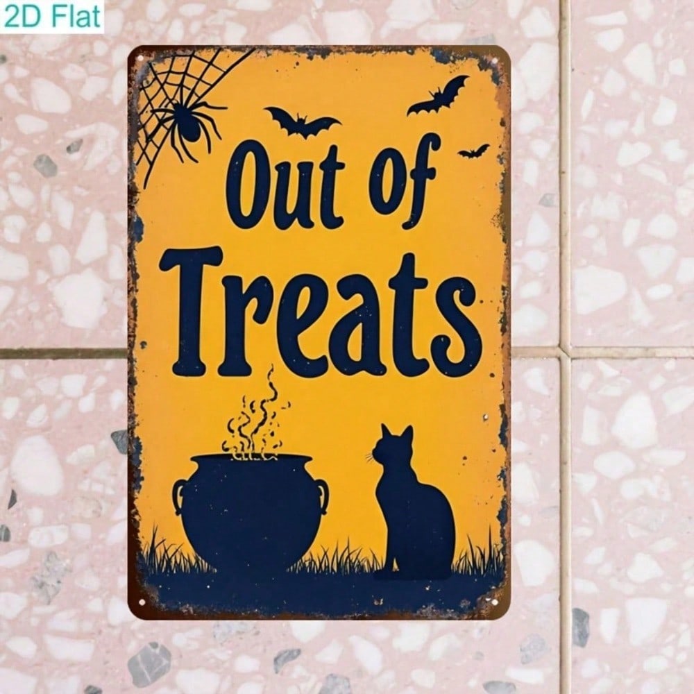Halloween Metal Tin Sign Spooky Cat Bat Spider, Vintage Retro 2D Flat