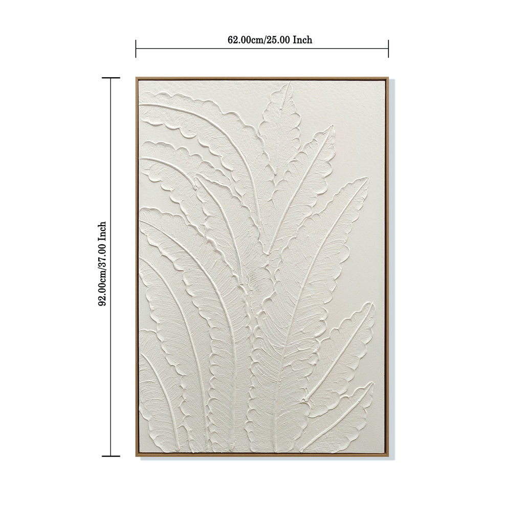 24x36 Framed Botanical Leaf Wall Art, Antique White Thick Textured