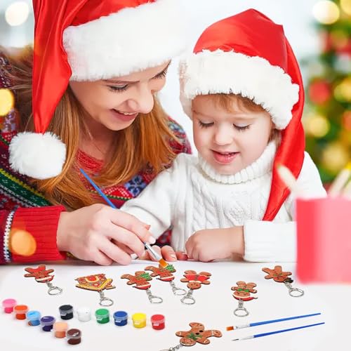 36Pcs Christmas Unfinished Wooden Gingerbread Men Keychains Blank Wood