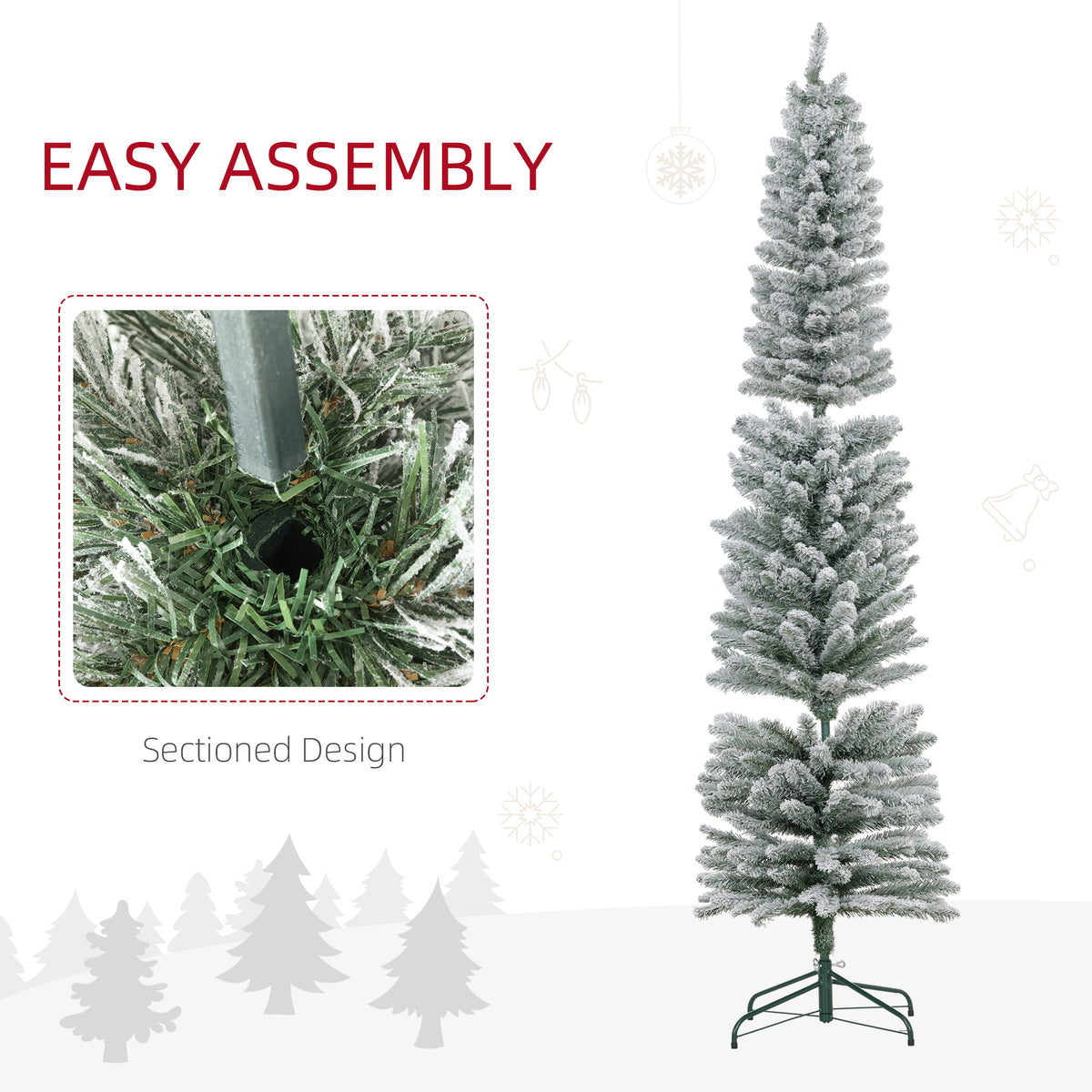 7ft Artificial Christmas Tree, Snow Flocked Branches, Metal Base