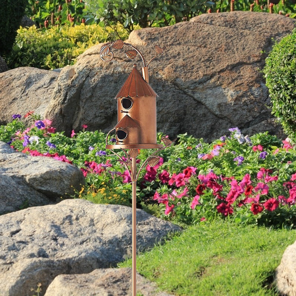 Metal Bird House With Pole Metal Art Cottage Bird House Stakes