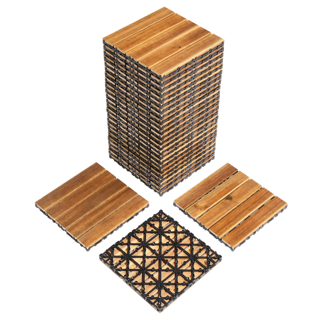 27pcs Wood Interlocking Deck Tiles 11.8"x11.8", Waterproof Flooring