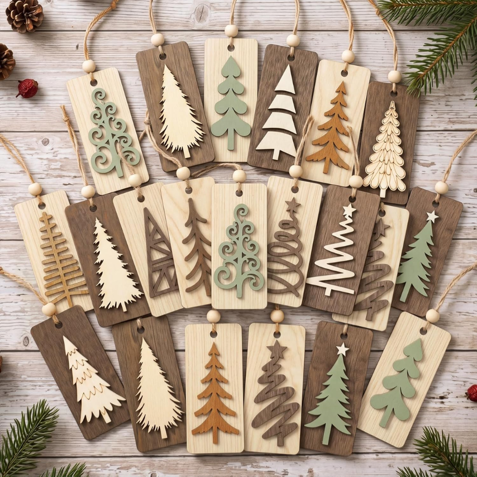 4Pcs Rustic Christmas Wooden Ornaments For Tree Decor