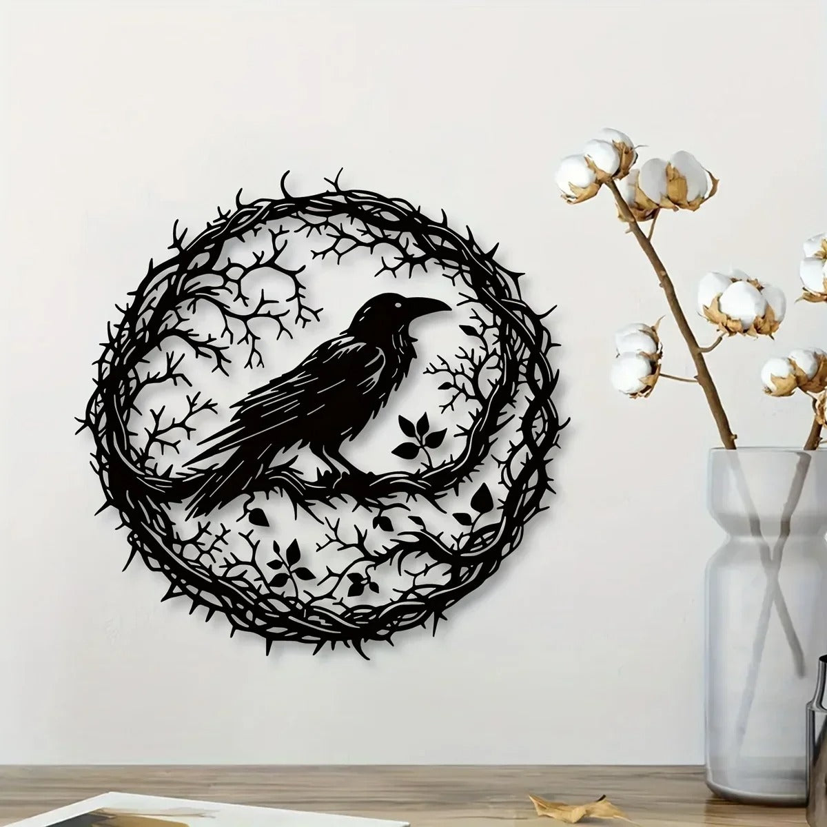 Gothic Black Metal Crow Wall Art - Vintage Industrial Iron Bird