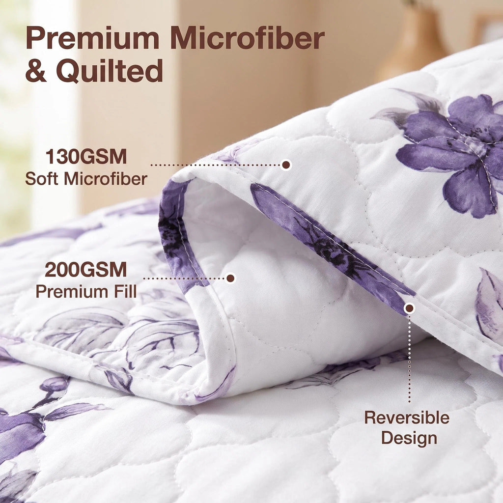 9-Piece Purple Floral Bedspread And Curtain Set For California King
