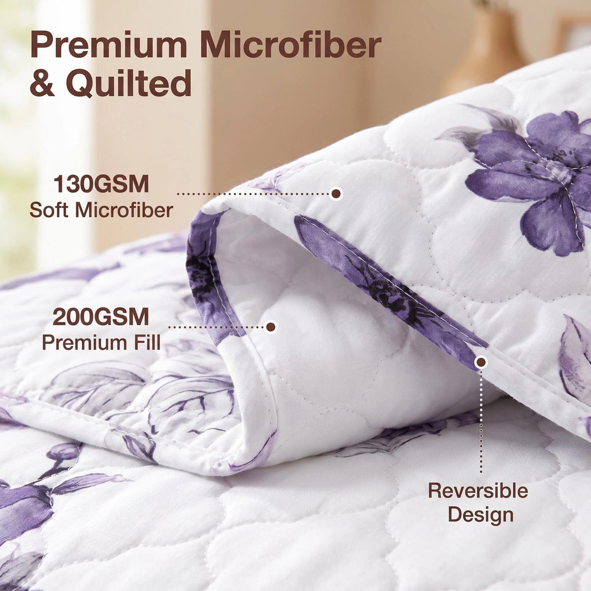 9-Piece Purple Floral Bedspread And Curtain Set For California King