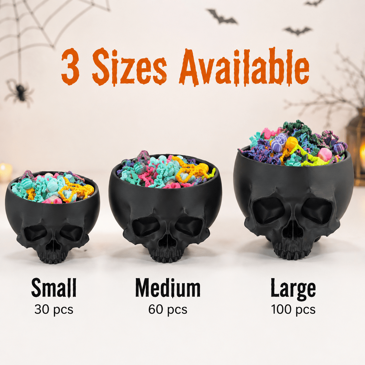 3D Printed Halloween Skull Storage Bowl, Black Gothic Desktop Organizer