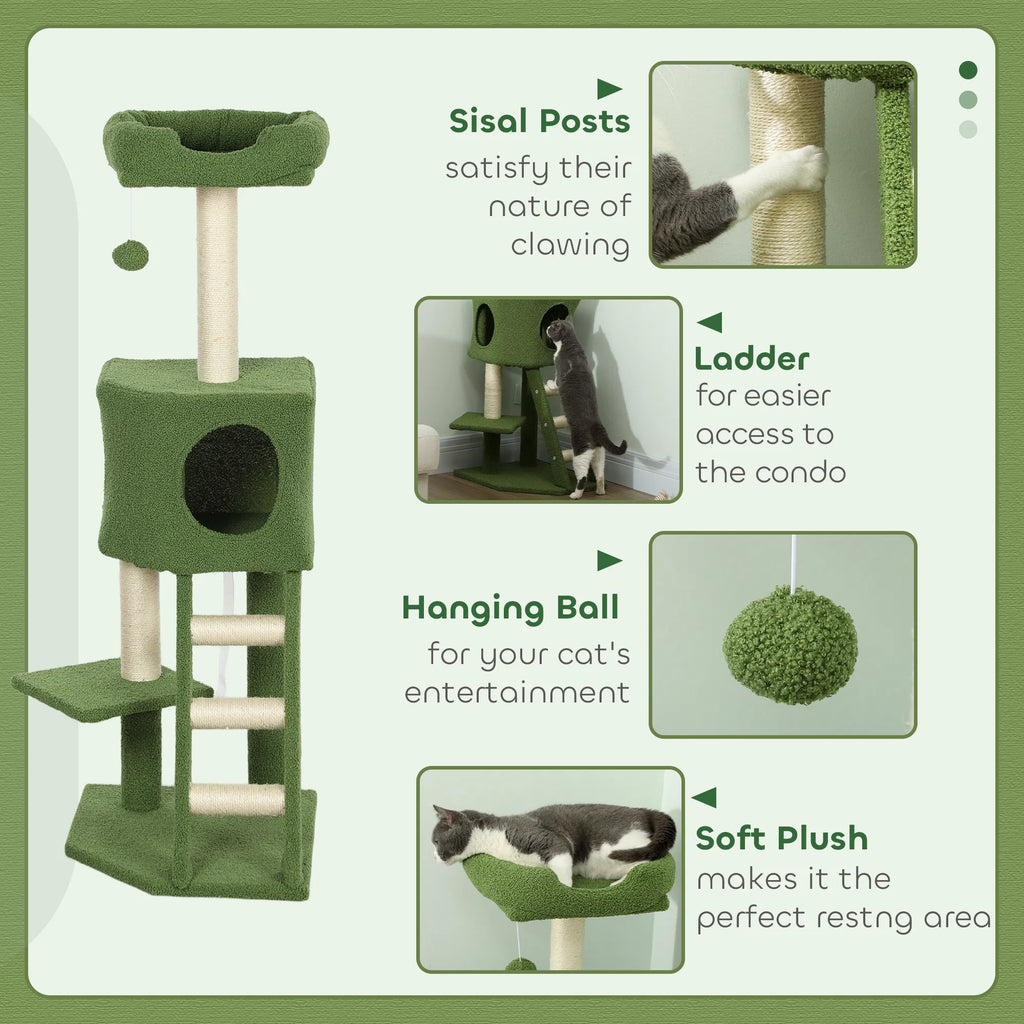 47" Tall Cat Tree Tower With Condo, Ladder, Scratching Posts